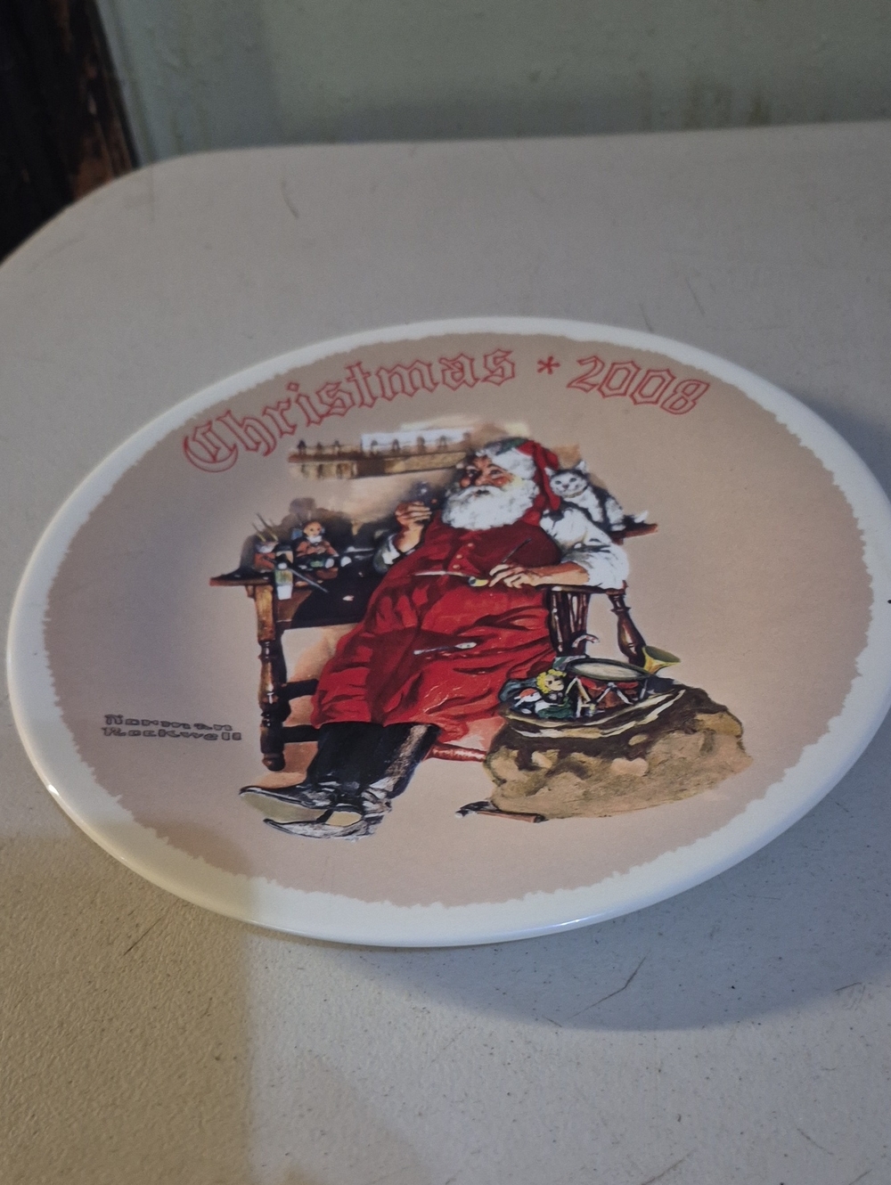 Holiday Ceramic Plate – Christmas 2008 Santa in Red